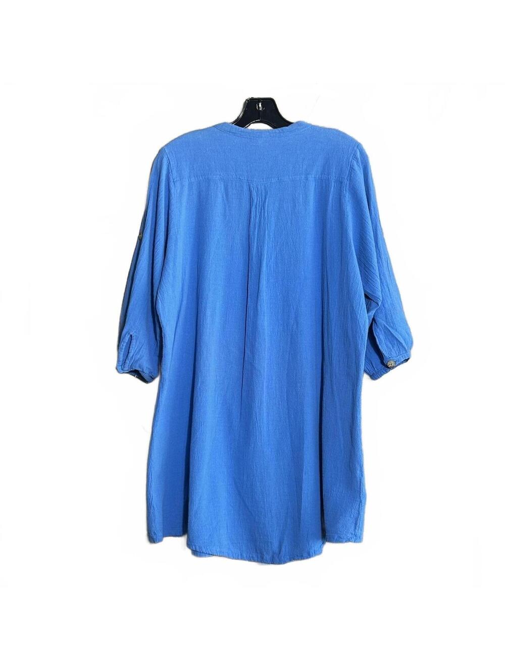 Women's Textured Button Up Tunic Top Blue 3/4 Sleeve Cotton NWT Medium Boho - Picture 5 of 7